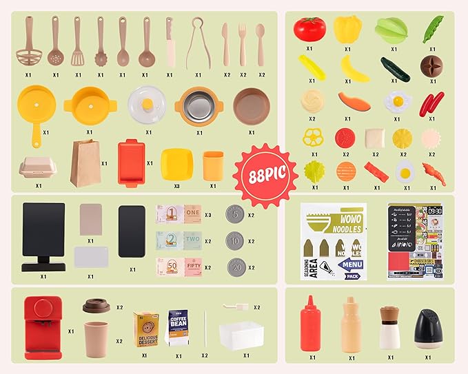 Kids Interactive Kitchen Play Set with 88Pcs Toys, Realistic Sound Effects & Simulated Functionality - Suitable for Toddlers (Yellow)