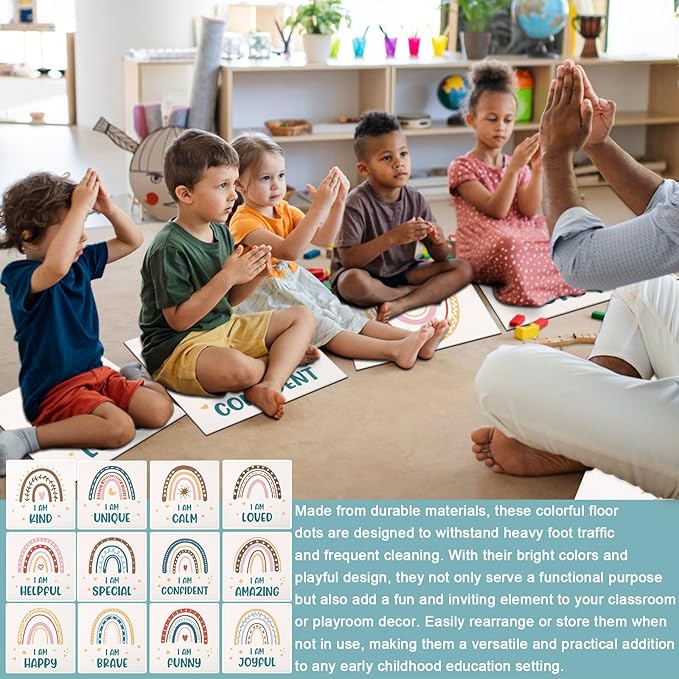 HiiARug 12pcs Carpet Squares for Classroom 20x20 Rainbow Carpet Spots for Classroom Sitting Floor Seats for Kids Sit Spots for Classroom Kindergarten Playroom Decor,Square 20"