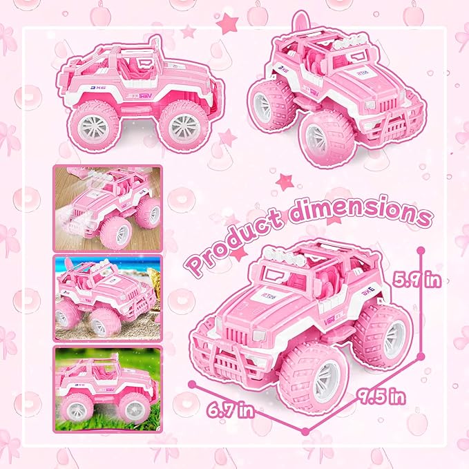 Pink Remote Control Car for Girls, 1:16 Scale RC Jeep with LED Light & Rechargeable Batteries, 80 Min Playtime 2.4 GHZ Pink Truck Toy, Car Toys Gifts for Girls