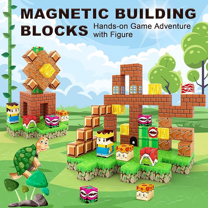Magnetic Blocks Building Toys - Build Mine Magnet World Set Toddler Kids Sensory Toys for Boys & Girls Ages 3-5 5-7 8-12, 1'' Magnetic Cubes Game