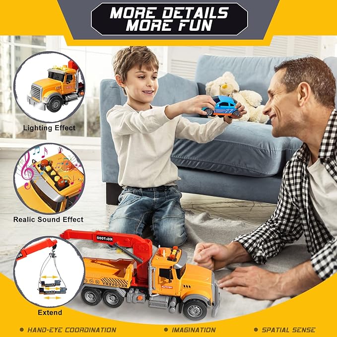 Tow Truck Toy Set with Race Car Metal Off-Road Vehicle and Metal Pickup Truck Ideal Toddler Toys for Kids Ages 4 to 8 Fun Kids Toys for Boys 3 Years and Up Educational Playtime Vehicles