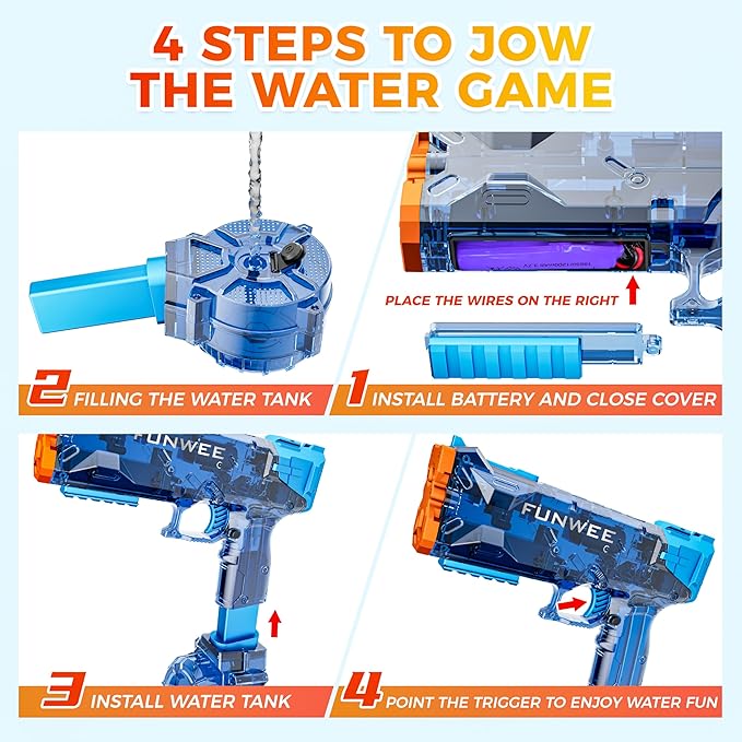 2025 New Upgrade 2 Pack Electric Water Guns, Light Up Full Automatic Squirt Gun High Capacity 500+ Water Blasts, Long Range Water Blaster Soaker, Outdoor Pool Auto Water Toy for Adult Kid