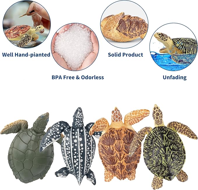 Toymany 6PCS Realistic Sea Turtle Figurines, Plastic Ocean Sea Animals Figures Set Includes of Turtles, Educational Toy Cake Toppers Christmas Birthday Gift for Kids Toddlers