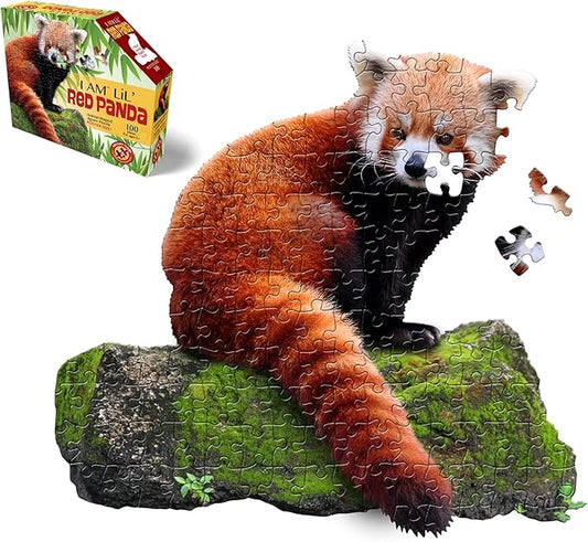 Madd Capp Puzzles Jr. - I AM Lil’ Red Panda - 100 Pieces - Animal Shaped Jigsaw Puzzle