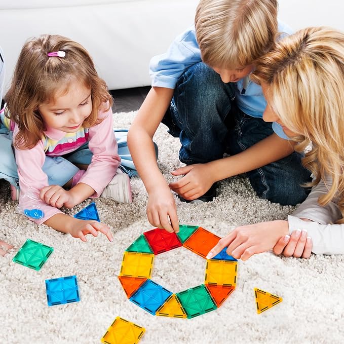 FNJO Magnetic Tiles, 52 PCS Magnet Building Set, Magnetic Building Blocks,Construction STEM Toys for Kids, Gift for Boys Girls