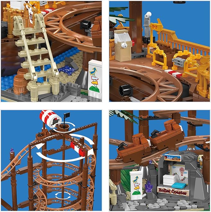 Roller-Coaster Building Set, Motorized Electric Pirate Ship Track, City Amusement Park Toy for Boy Girl Ages 6 7 8 9+, Birthday Gifts for Adult Kid Teen, Theme Construction Collection 2174pcs