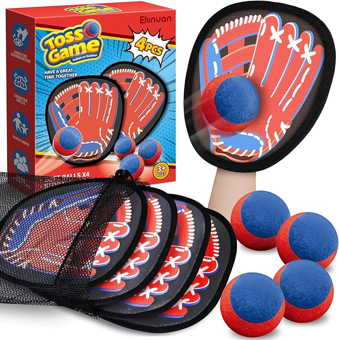 4 Packs Catch Ball Game Set, Baseball Training Glove, Outdoor Toys, Summer Beach Pool Yard Backyard Lawn Camping Sports Play Toy Games for Toddlers Kids Teens Adults Family Game, Fun Ideal Gifts