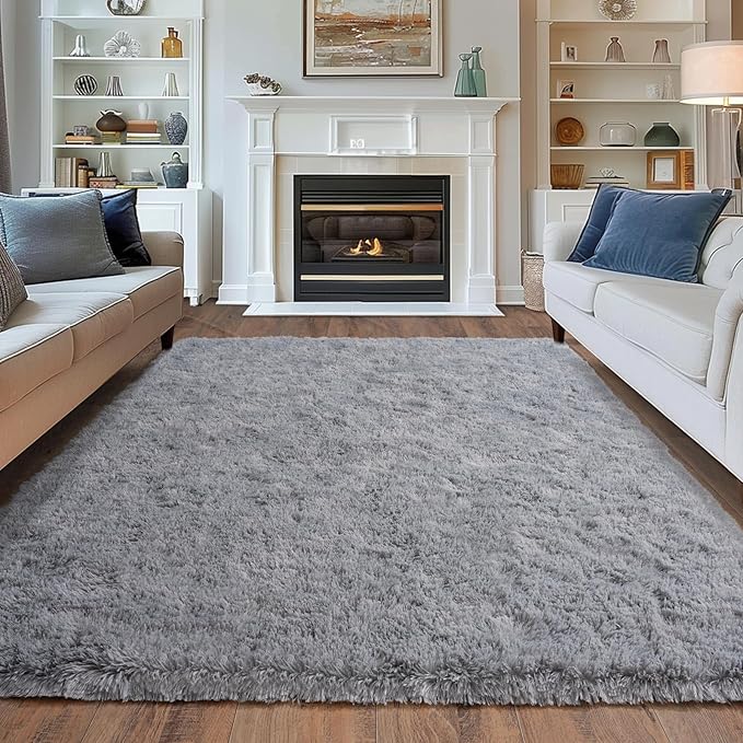 Super Fluffy 8x10 Rugs for Living Room, Modern Shag Grey Area Rugs, Soft and Cozy Plush Large Under Bed Carpet for Kids, Girls Boys and Teens Decorations for Bedroom Dorm Nursery Classroom