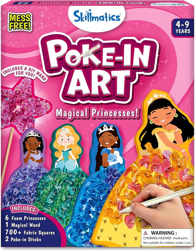 Skillmatics Poke-in Art - Magical Princesses, Mess-Free Fun for Kids, DIY Wood Craft Kits, Creative Activity, Gifts for Girls & Boys Ages 4, 5, 6, 7, 8, 9