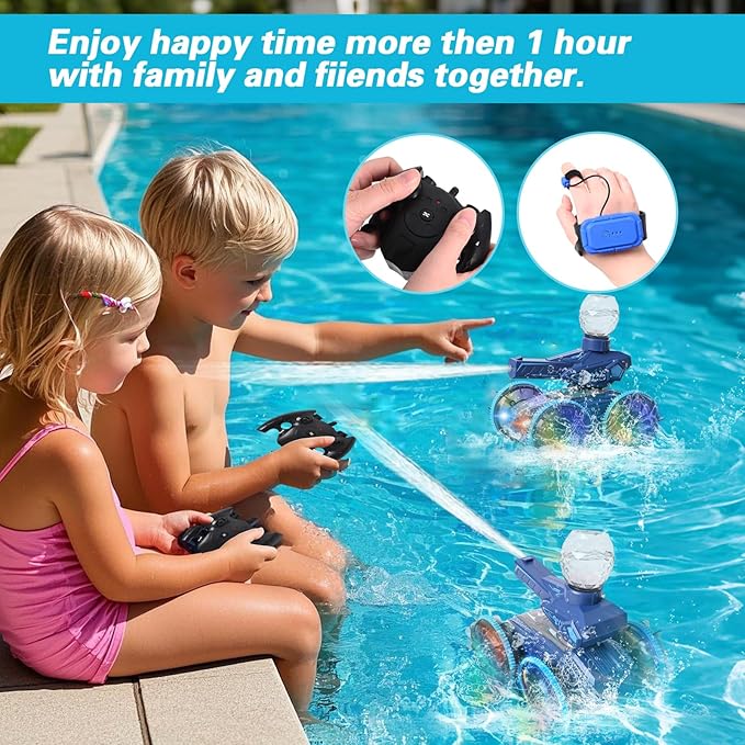 Amphibious Remote Control Truck,Shoot Water Tank RC Cars for Boys, 2.4G Off Road Hand Controlled,Pool Toy Outdoor Summer Gifts Birthday Gift Toys 6-12 Year Old