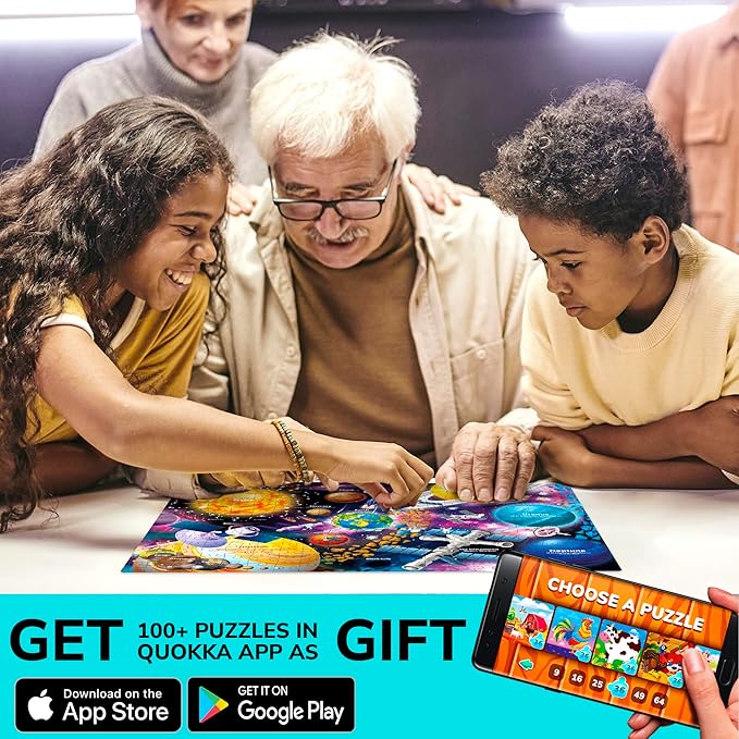 QUOKKA Puzzles for Adults 500 Pieces - 3 Set Floor Puzzles for Kids Ages 8-10 - Learning Map of The United States World Space - Educational Games for Kids 6-8 - Toys for 12 Year Old Boys and Girls