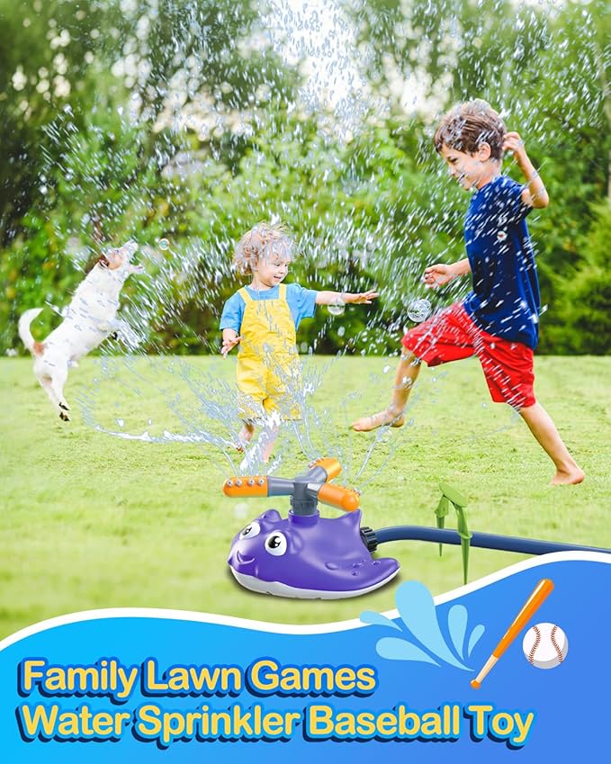 Water Sprinkler Baseball Toy for Kids Yard Outdoor Play,Summer Water Game with 360° Roating Spray Sprinkler Toy for Summer Outside Backyard Fun Garden Lawn Toddlers for Boys Girls Dogs Pets