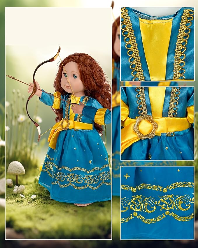 18 inch Doll Clothes Accessories, 6pcs Princess Costume Set with Crown Fits for 18 inch Girl Dolls