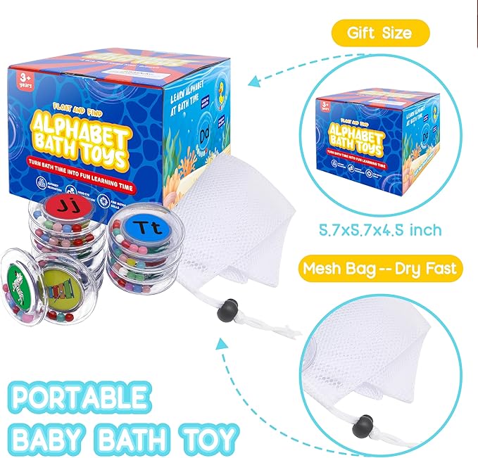 26pcs Letters Floating Alphabet Bath Toys Ring, Mold Free Bathtub Toys Water Pool Toys Set with Mesh Bag for Kids Babies Toddlers Ages 2 3 4 - Preschool ABC Learning Educational Gifts