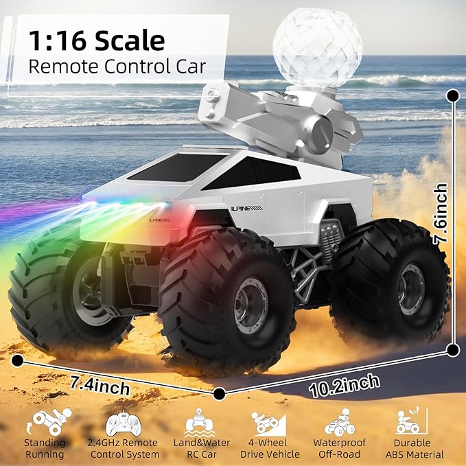 Remote Control Car RC Truck - 1:16 Amphibious Fast Car with Water Cannon and 2.4GHz Remote Control, Max 22KM/H Speed, 4WD Cyber Toy for All Terrain, Waterproof Rc Boat Gift for Boys 6 7 8 9 10+