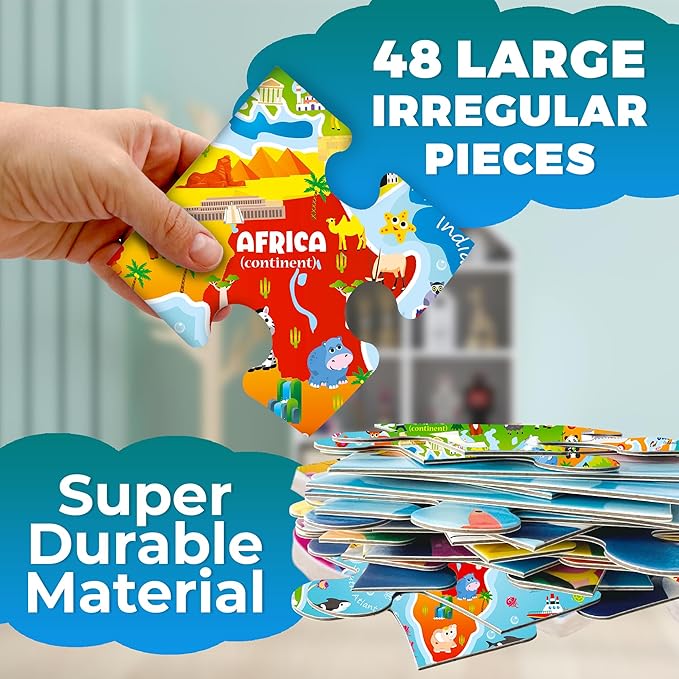 QUOKKA Giant Floor Puzzle for Kids Ages 4-6 – 2x3 Feet Extra-Thick 48 Pieces Toddler Puzzle Ages 3-5 – World Map Educational Activity for Boys Girls – Premium Box with Sturdy Handle & Magnetic Closure