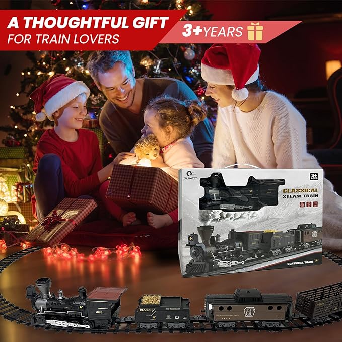 Classic Model Train Set Toy with Steam and Sound, Electric Train for Under The Trees, Cargo Car for Boys & Girls 3 4 5 6 7 Years