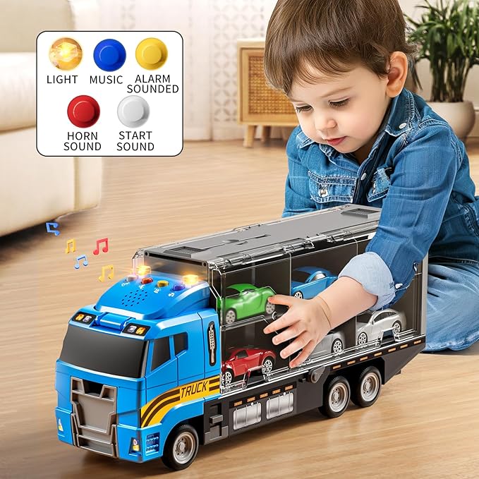 Toddler Toys for 3-8+ Years Old, Truck Vehicle Set With Play Mat, Die-Cast Car Carrier for Kids, Birthday Gifts for Boys