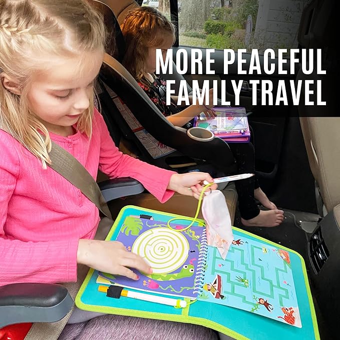 Kids Travel Educational Activity Book with Washable Markers - Car and Airplane Activities, Learning Toys for Toddlers- Search and Find, Reusable Stickers for Ages 4, 5, 6 (Jungle)