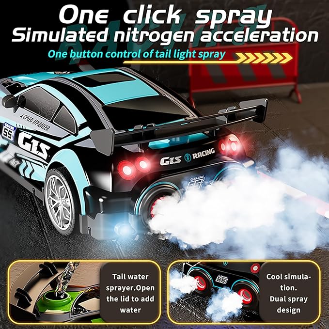 RC Drift Car 2.4GHz 1:16 Scale Remote Control Cars Vehicle with Bodylight &Spray &Music, Remote Control Cars for Kids Boys Girls Age 4-7 8-12 13 14 Year Old, Birthday Ideas