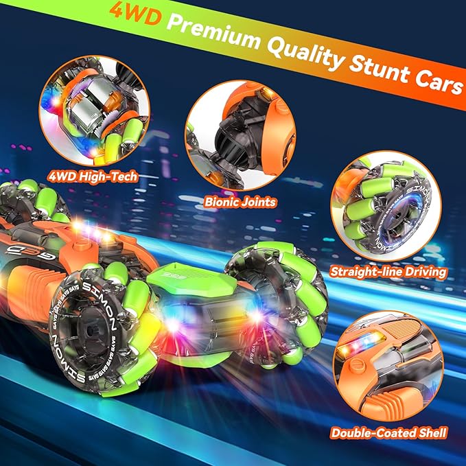 Gesture Sensing RC Stunt Car, 360° Rotating 4WD Remote Control Transform Hand Controlled Car - Fun Birthday Gifts for Kids Boys and Girls (Ages 5-13)