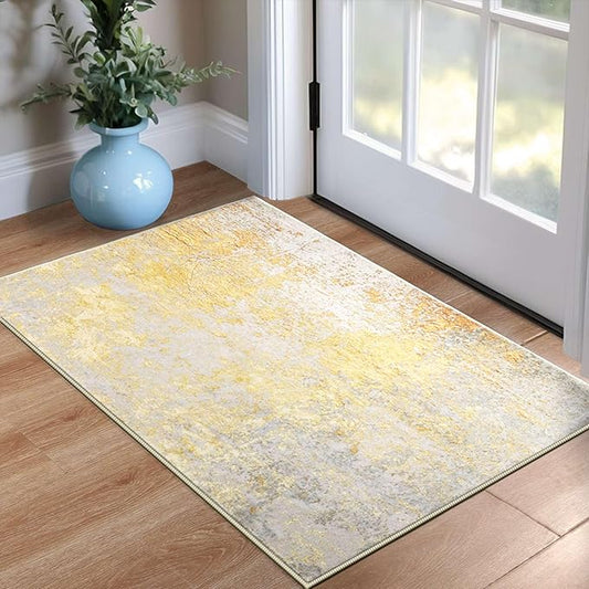 Entrance Rugs Indoor 2x3 Orange, Silver & Gray Entry Rug Washable Abstract Small Area Rug Non-Slip Low Pile Throw Rugs for Entryway, Kitchen Floor, Front Door Indoor Door Mat, Bedroom Bedside