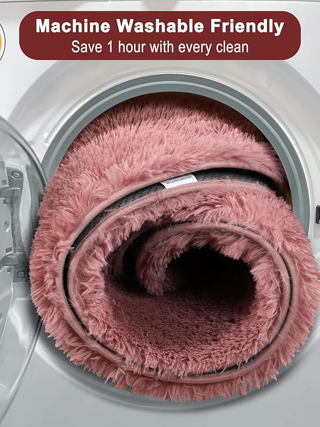 ONASAR Blush Round Area Rugs 5ft, Soft Bedroom Circle Rug Mats for Kids Girls Teen Room, Fluffy Plush Shaggy Carpet for Dorm Nursery Living Room Playroom Home Decor Princess Castle