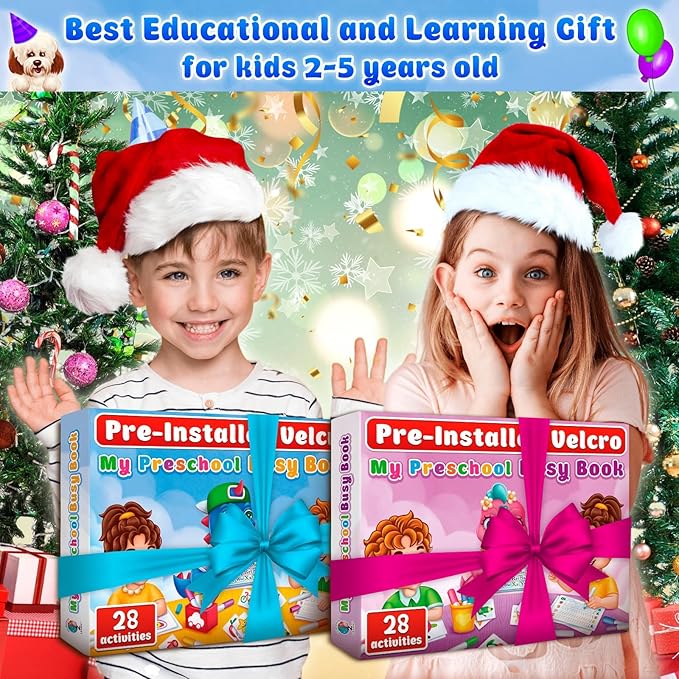Curious 2 Learn Montessori PREASSEMBLED Busy Book for Toddlers Ages 3 and Up, Pre K Preschool Learning Activities Book - Autism Sensory Learning & Education Toys Kindergarten Workbook (Pink)