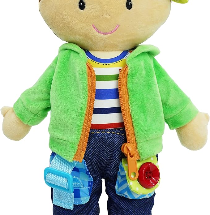 June Garden 15.5" Dressy Friends Terry - Educational Stuffed Plush Doll for Kids and Toddlers 2 Years and Up - Montessori Buckle Soft Toy
