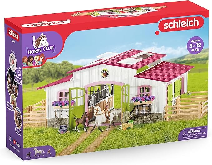 Schleich Horse Club - 97PC Riding Center Horse Toy Playset with Rider, 2 Horses, Barn and Farm Figurine Accessories for Girls and Boys - Interactive Play Figures - Realistic Kids Toys Ages 5+ - 42344
