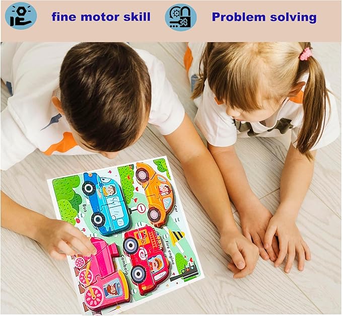 Wooden Puzzles for Toddlers 1-3, Jumbo Base Vehicle Puzzles 2-4,Toddler Boys Toys Birthday Gifts
