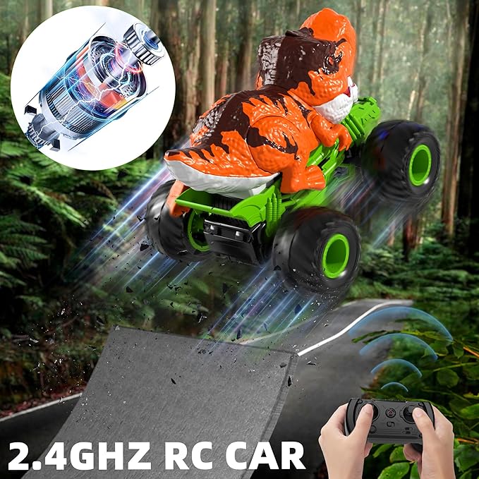 Remote Control Dinosaur Car for Boys Kids, 2.4Ghz RC Dinosaur Truck for Toddlers, Electric Hobby RC Car Toys with Light & Sound Spray Christmas Birthday for 3 4 5 6 7 8 Year olds Kids Boys