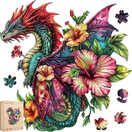 Wooden Puzzles for Adults, Dragon Puzzle Challenge Jigsaw Puzzles 200 Piece (Medium,11x11.2 in) Thickened Unique Shapes Family Reunion Puzzle, Best Gift for Adults and Kids, Family Game