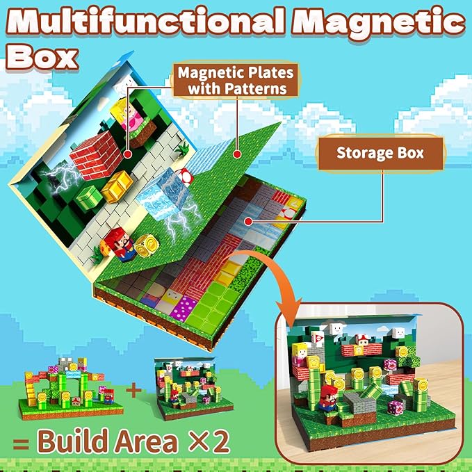 Magnetic Blocks 100PCS Magnetic Building Cubes with Multi-Functional Magnet Box Travel Set STEM Sensory Construction Toys for Boys & Girls Ages 3-5 5-7 8-12 Birthday Gifts (Brave Adventurer)