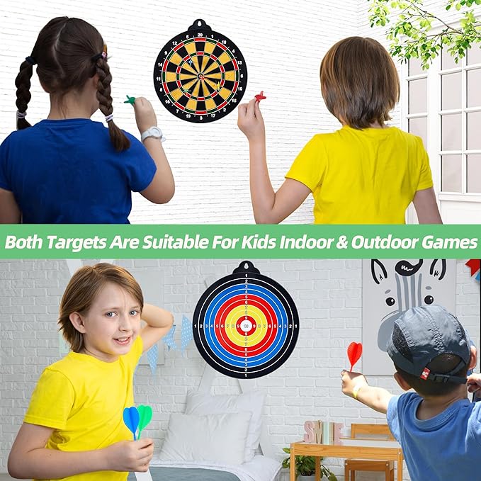 Magnetic Dart Board for Kids-12Magnetic Dart/Sticky Balls Or 2 Toy Gun+40 Foam Dart.Indoor/Outdoor Kids Games and Party Games,Christmas Birthday Gifts Toys for 3-12 Year Old Boys