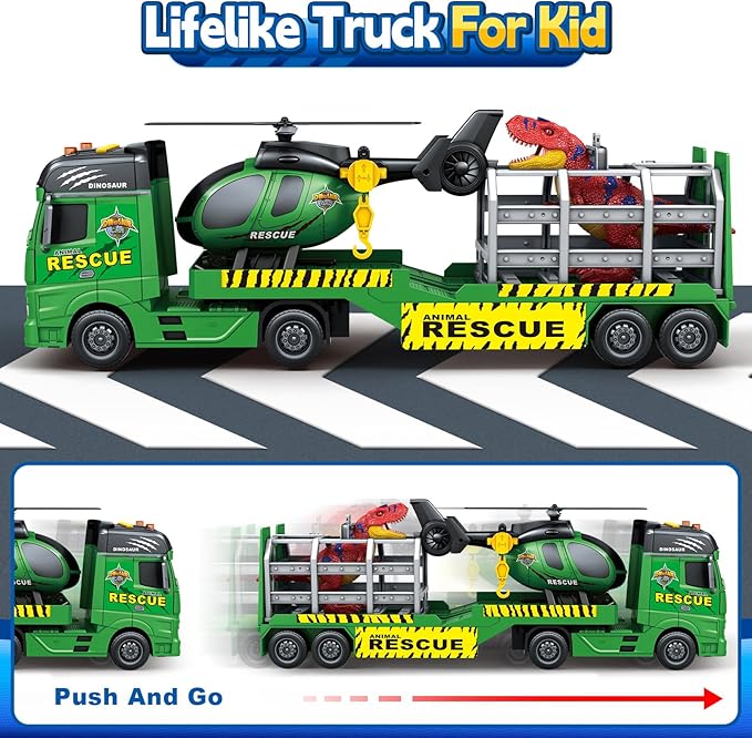 SpringFlower Toddler Truck Boy Toys, Large Dino Truck Toy with Helicoper and Dino, 3 in 1 Boy Toy for 3 4 5 6 7 Year Old, Christmas Birthday Gifts for Kids 3 4 5 6 Years Old