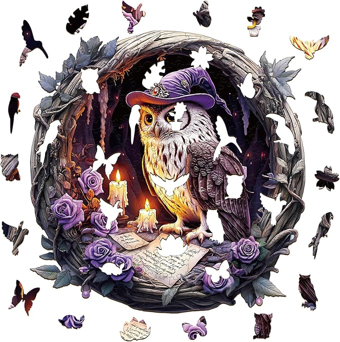KAAYEE Wooden Puzzles for Adults 200 Pieces Wooden Owl Jigsaw Puzzles for Adult Wood Owl Puzzle Gifts for Mother's Day Adults Kids Animal Puzzle(11.4 * 11.4in)