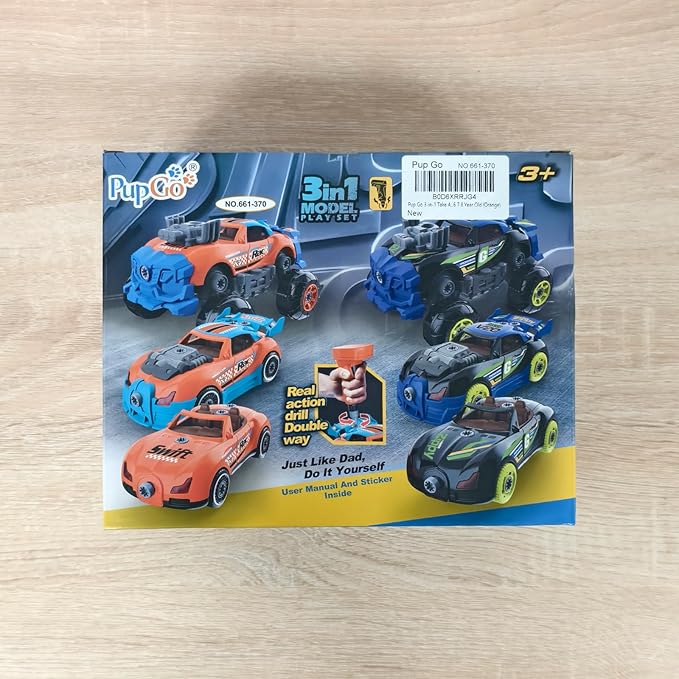 Pup Go 3-in-1 Take Apart Car for Boys with Electric Drill, 43Pcs Construction Toy Truck, Build Your Own Car with Play Tools, Ideal STEM Gift for Kids Children Ages 3 4 5 6 7 Year Orange