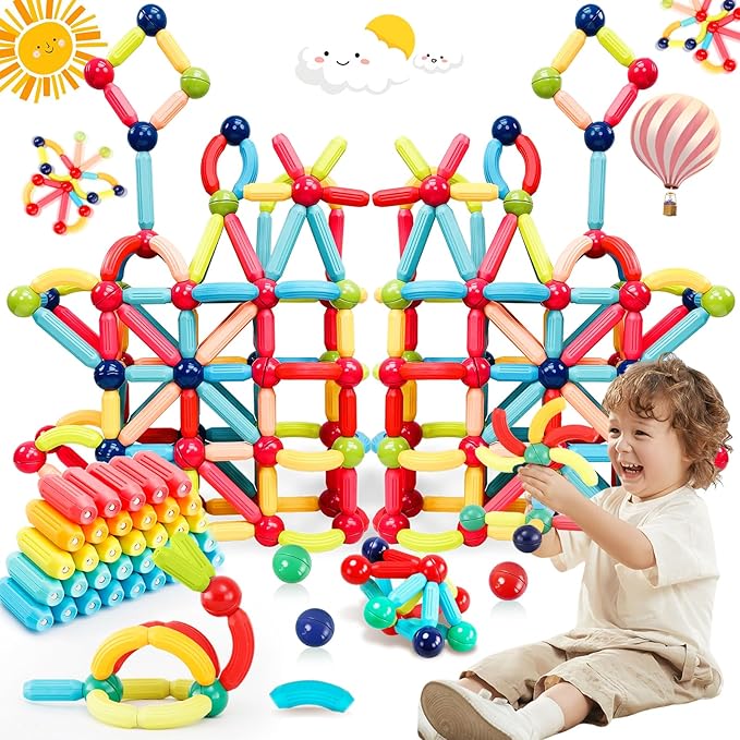 Magnetic Building Blocks Montessori Magnet Toys for Toddlers Kids, Preschool Learning STEM Sensory Toys for 3 Year Old Boys & Girls Gifts-Starter Set