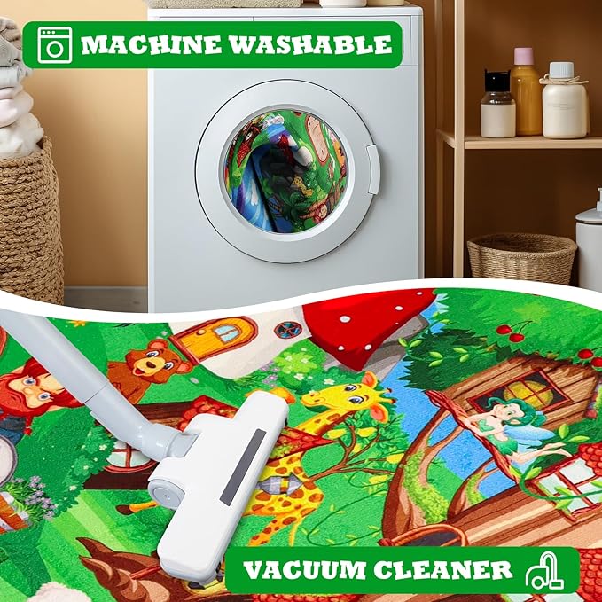 ABC Kids Rug for Playroom 110" ×78.7" Hobbit House Educational Kids Playmat Alphabet Animal & Shape Learning, Premium Non-Slip Playmat for Toddlers Letters Farm Animals Color Foam Classroom Carpet