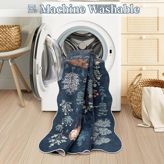 Lahome Jungle 2x3 Door Rugs for Entryway Indoor, Washable Small Rug Non Slip Bathroom Rugs Ultra-Thin Kitchen Mat, Throw Cute Neutral Rugs for Front Door Bedroom Sink (Blue, 2'x3')