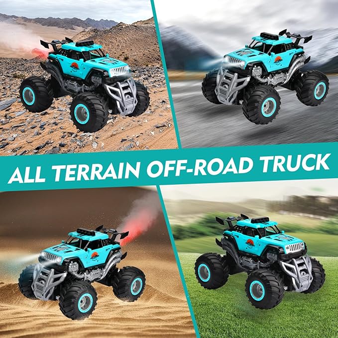 Remote Control Monster Truck, 2.4GHz All Terrain RC Cars, Remote Control Monster Car, Spray Music RC Truck for Boys 4-7 8-12 and Girls
