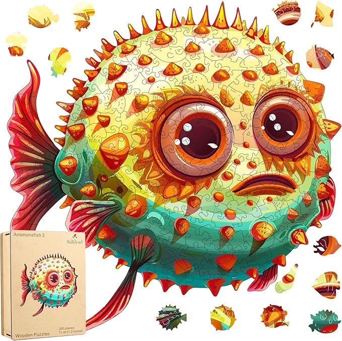 Fish Wooden Puzzles for Kids and Adults,200 Pieces Unique Shaped Jigsaw Puzzles for Adults and Children,Family Game,Birthday Children's Day Gifts,11.1x11.4 Inches