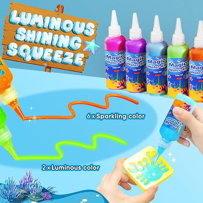 Magic Water Elf Toy Kit for Kids - Aqua Fairy Water Gel Kit - 12 Colors*60ml Squishy Maker Set - 18 Shape Molds - Arts & Crafts Water Elf Creation kit - Children's DIY Marine Life (12 Colors)