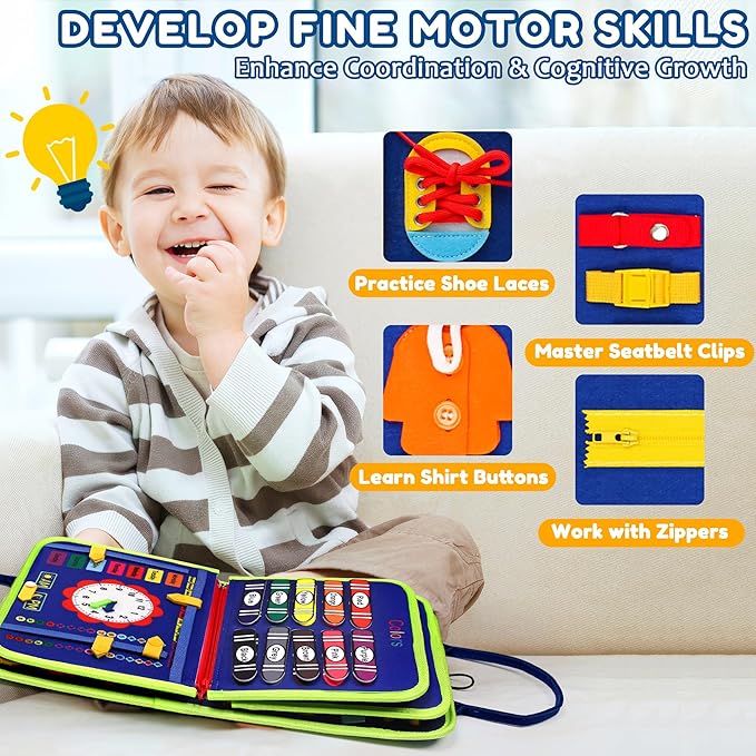 Toddler Busy Board Montessori Toys for 1 2 3 4 Year Old Boy Girl Birthday Gift, Sensory Toys for Toddlers Age1-3, Toddler Travel Busy Books for Airplane Car, Educational Preschool Learning Activity