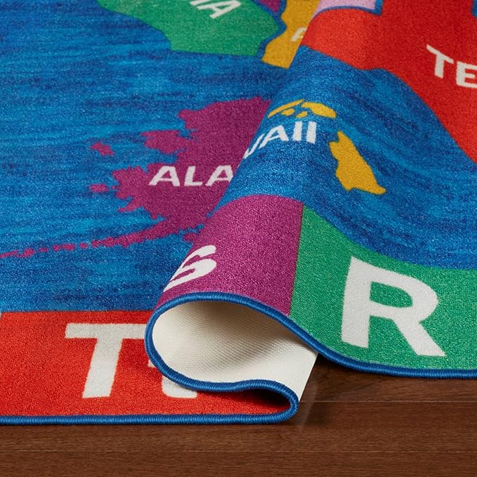 Eric Carle Elementary USA Map Kids Machine Washable Area Rug Blue/Red, 35"x51" (Pack of 4)