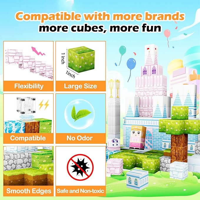 Magnetic Blocks, 150 PCS Magnetic Building Blocks Set, Castle Magnet Building Cubes, Magnet Tiles Stacking Toys for Kids, STEM Sensory Toys for Girls Boys 3 4 5 6+ Years Old, Birthday