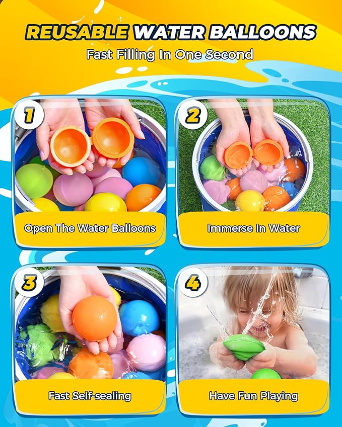 SOPPYCID 25PCS Reusable Water Balloons, Pool Toys for Kids Magnetic Water Bomb Balls Outdoor Water Balloon for Summer Party, Water Fight Game,Water Park, Water Games Outside