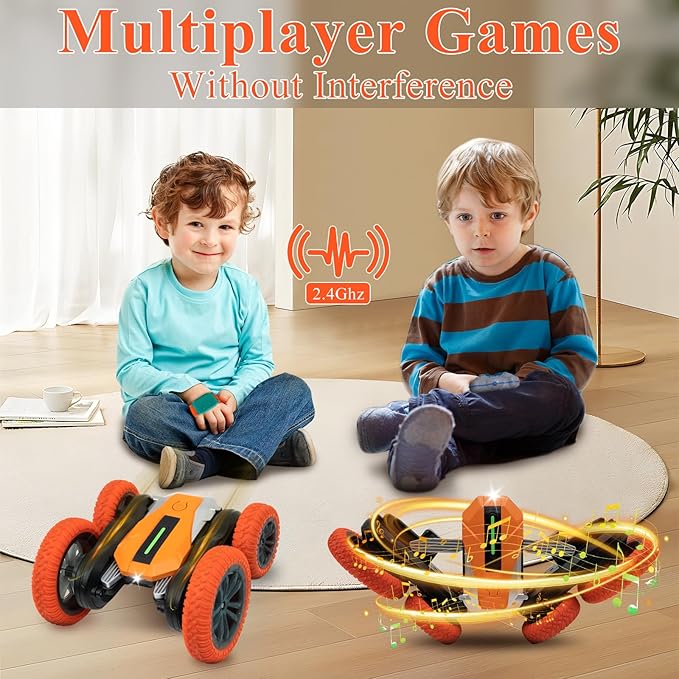 Hand Gesture Sensing Double-Sided Remote Control Car,360° 4wd Off-Road with Lights & Music Indoor/Outdoor Toy for 6-12 Age Boys Birthday Gift (Orange)