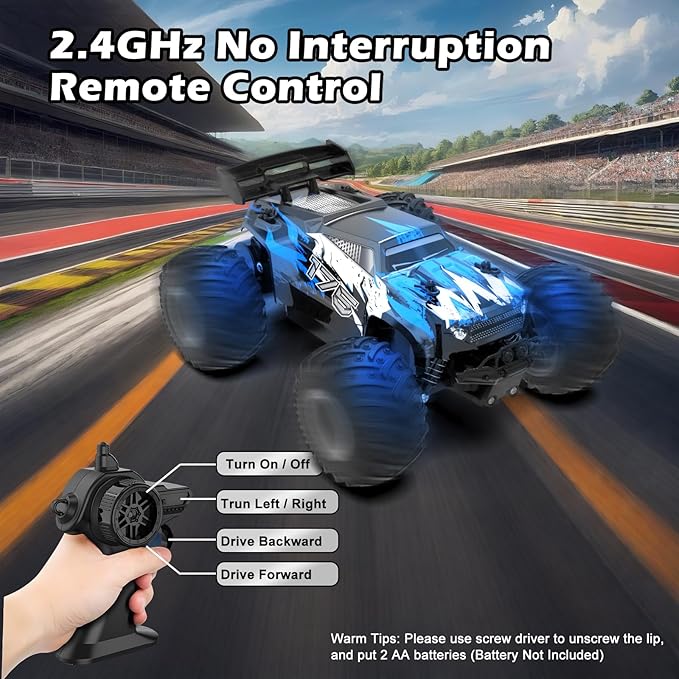 Sjpzwcrl Rechargeable Remote Control Car Toys: - Hand Controlled Monster Truck for Boy Electric Rock Crawler Toys with Colorful RC Car Body Lights and Headlights Birthday Gift for Kids